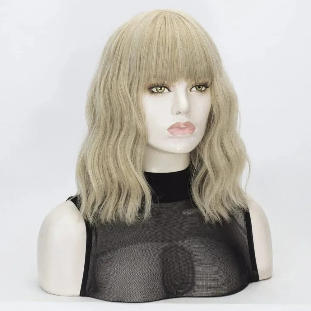 Blonde Wavy Hair Wig with Bang